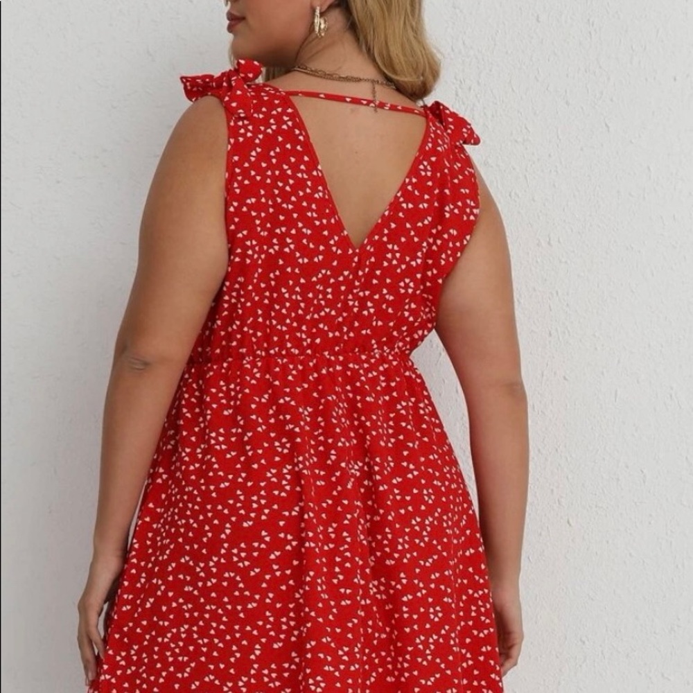 Red Confetti Heart Plunge Neck Swing Dress